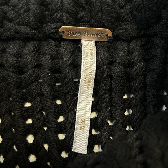 Free People Sweater Womens Medium Black Chunky Knit Turtleneck Pullover Boho - Picture 11 of 12